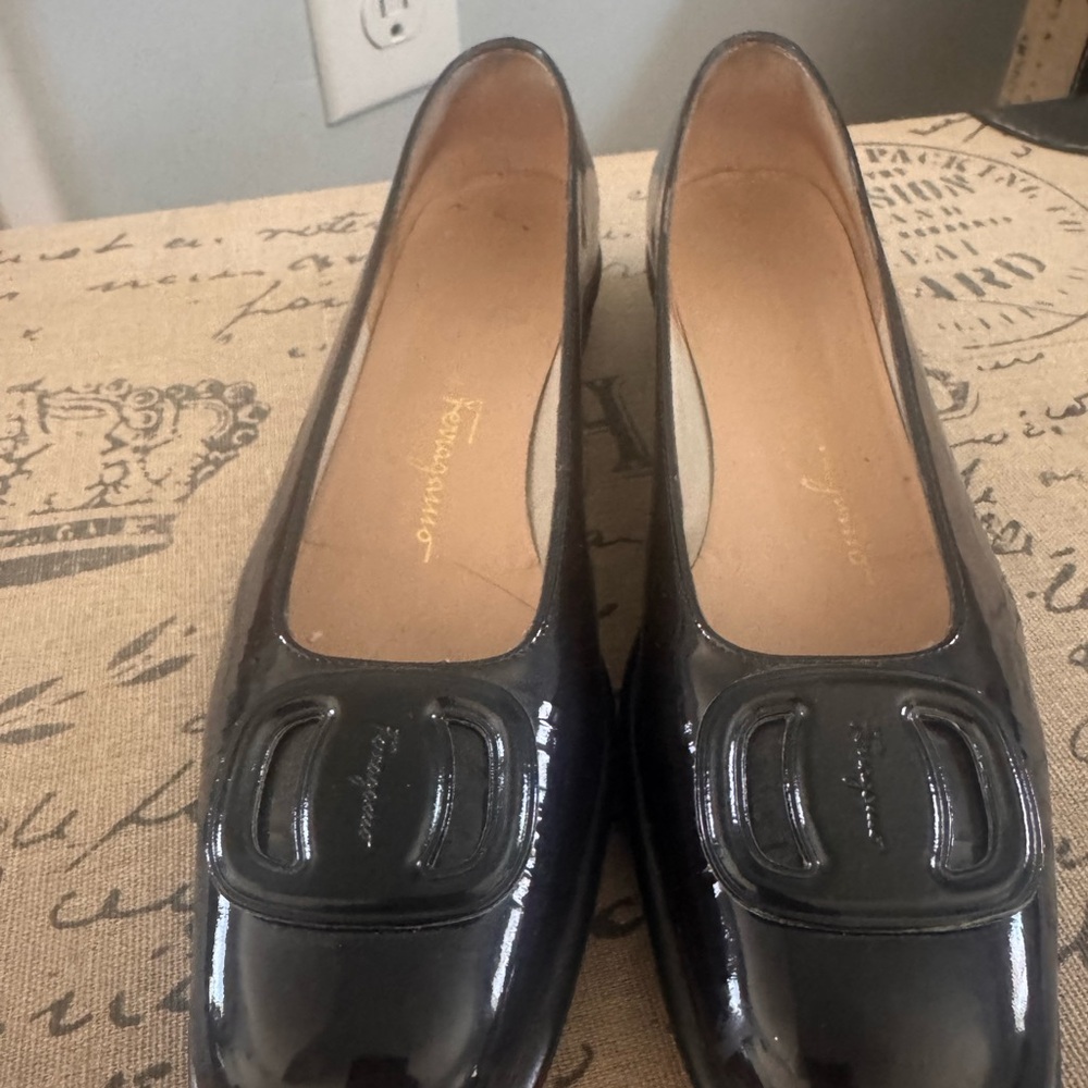 Salvatore Ferragamo Black Patent Leather Flats
